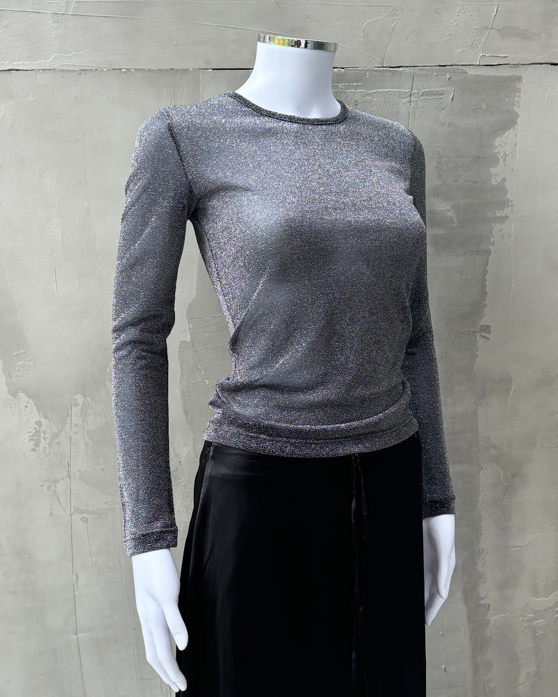 PACO RABANNE BLACK & SILVER MESH LONG SLEEVE TOP - M