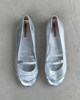 PRADA 2000'S SILVER METALLIC BALLET FLATS - EU 38 / UK 5