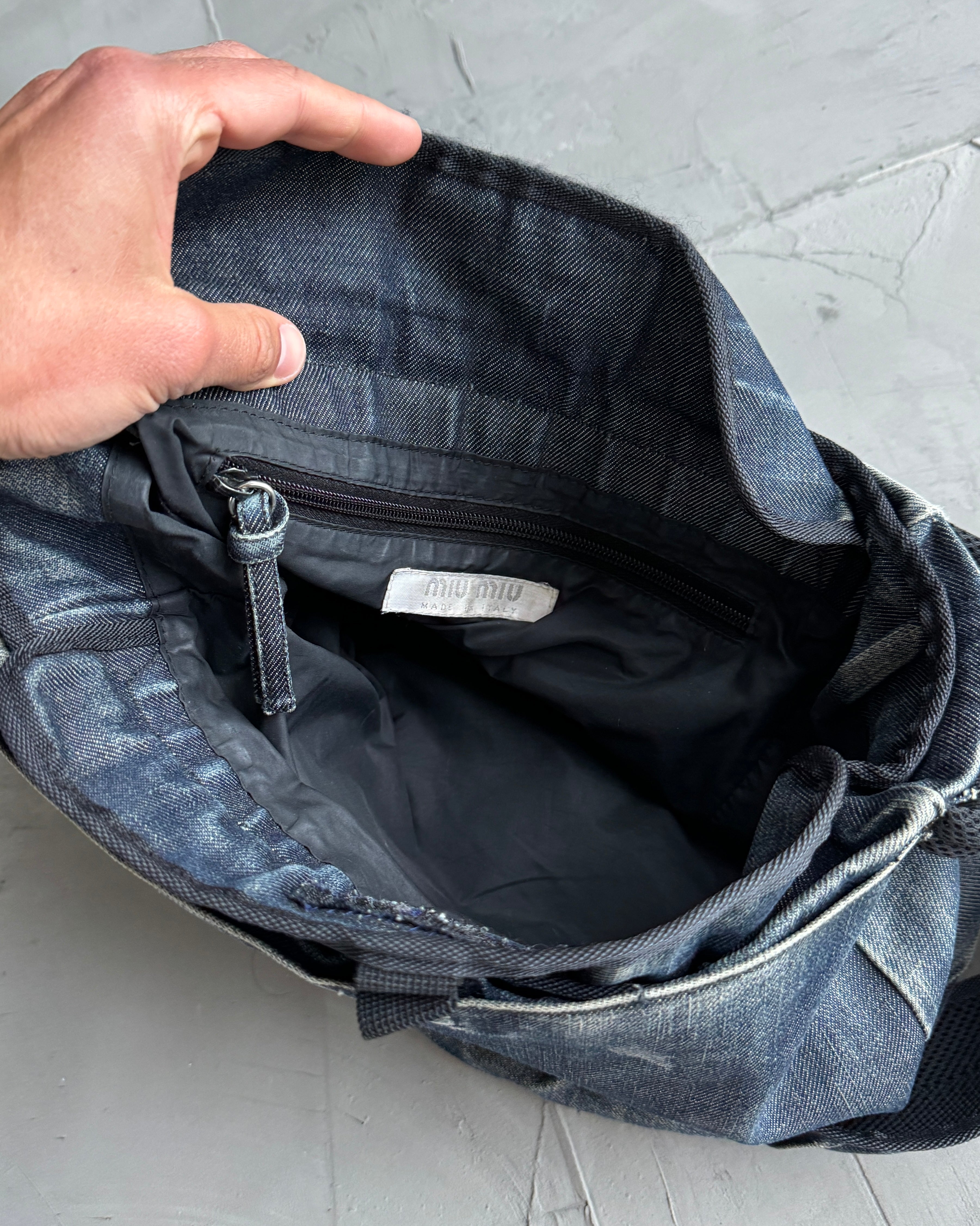 MIU MIU BLUE DENIM CROSS BODY SIDE BAG