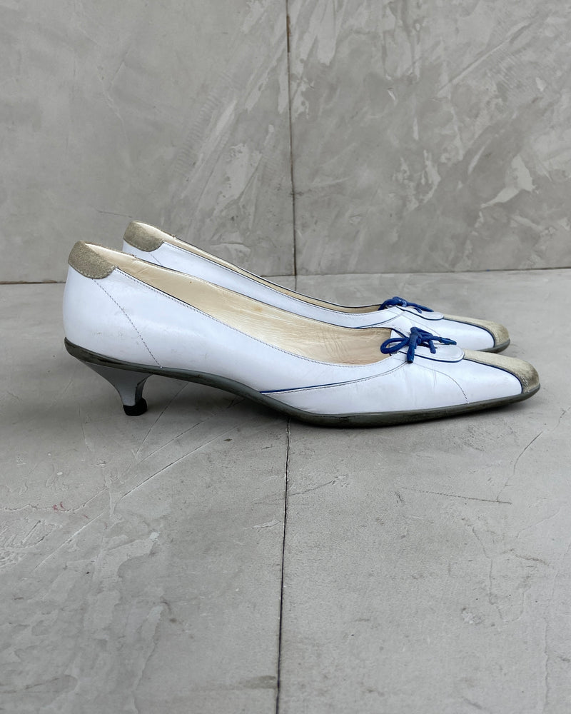 PRADA 2000'S LEATHER LACE UP BALLET FLATS - EU 39 / UK 6