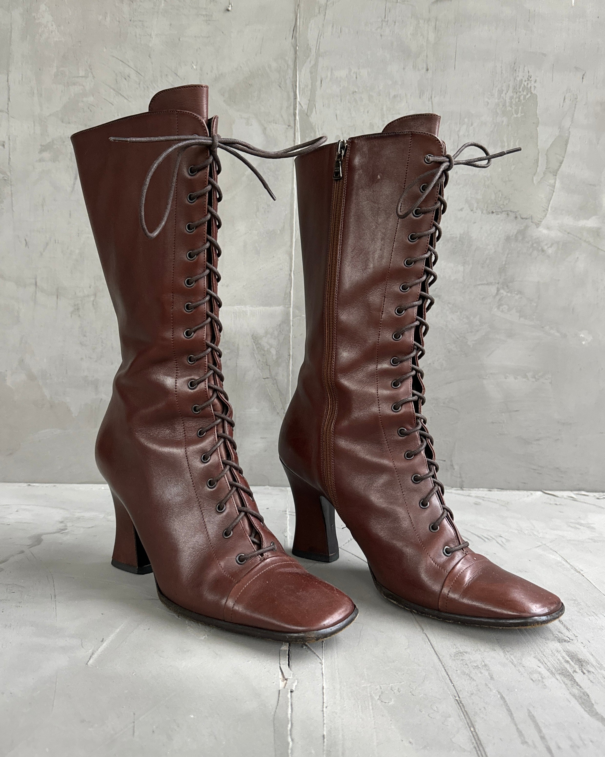 Prada FW01 Lace Up Victorian Leather Boots - EU40