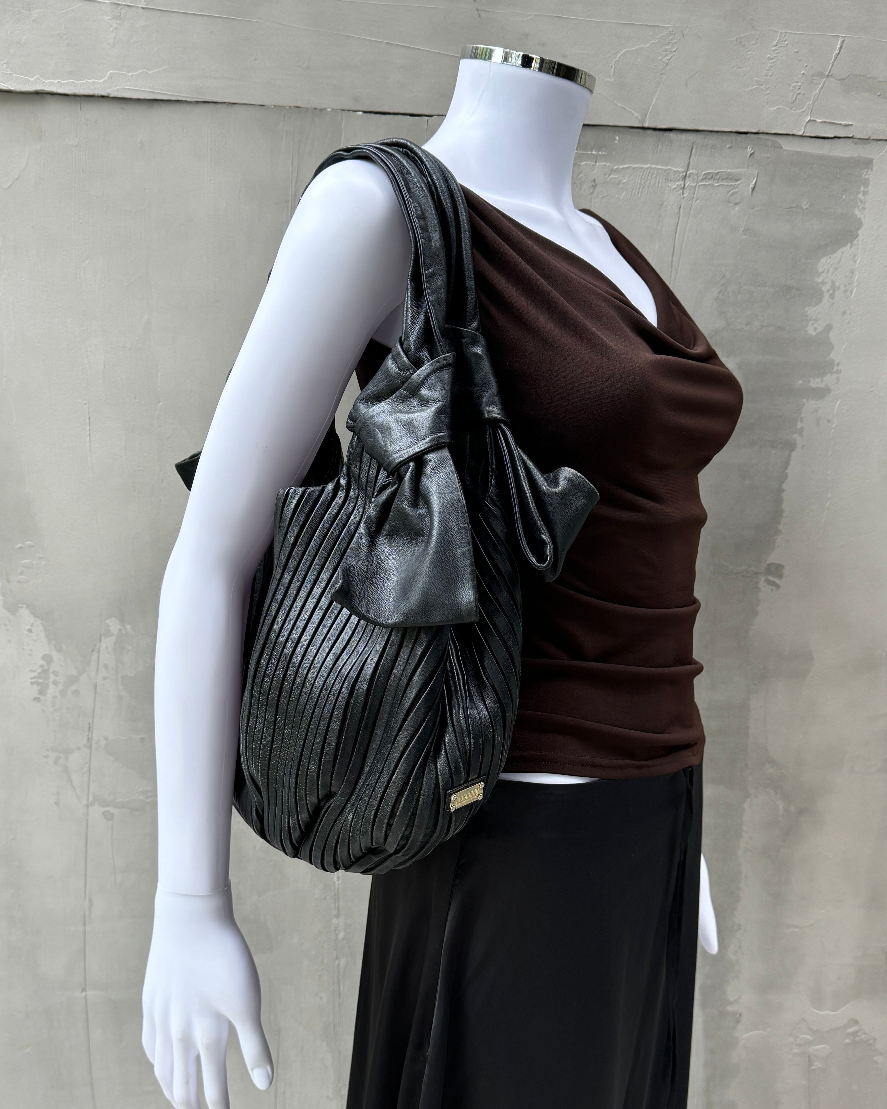 MOSCHINO PLEATED LEATHER SHOULDER BAG