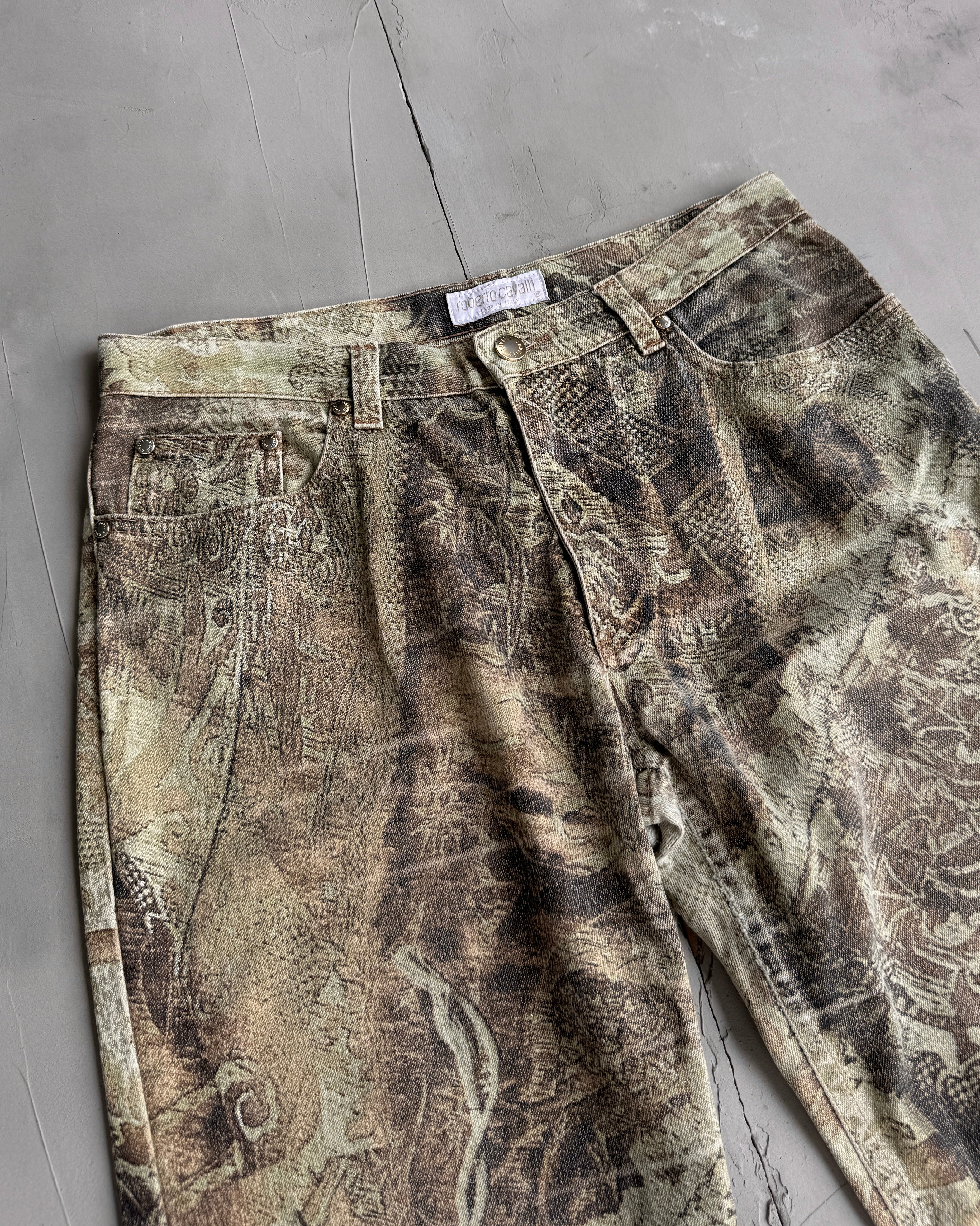 ROBERTO CAVALLI STRAIGHT LEG GRAPHIC PRINTED JEANS - S