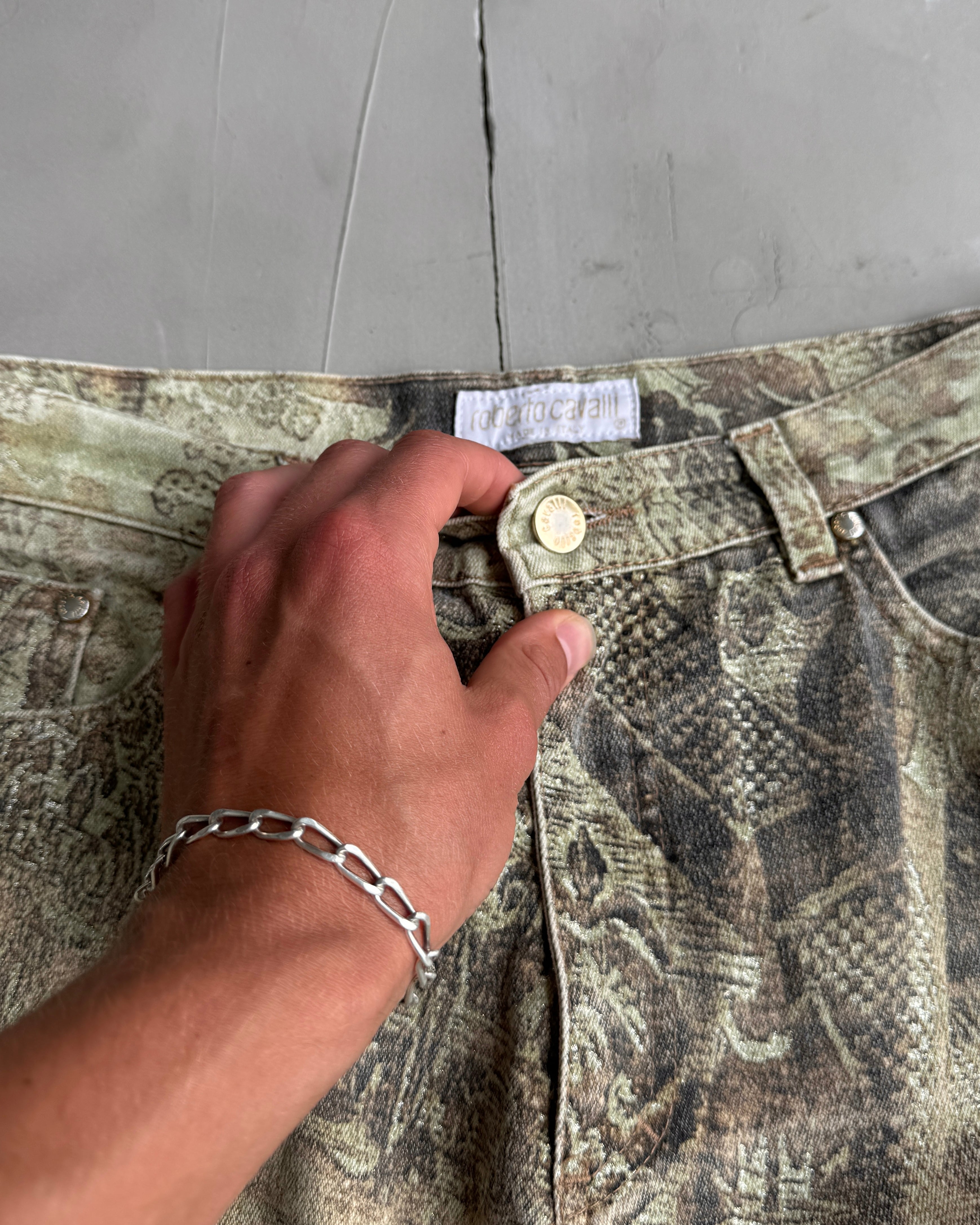 ROBERTO CAVALLI STRAIGHT LEG GRAPHIC PRINTED JEANS - S