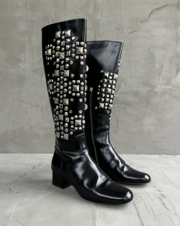 Yves Saint Laurent FW2014 Studded Black Leather Riding Boots – EU 40