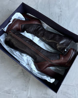 PRADA FW06 TWO-TONE LEATHER BLOCK HEELED BOOTS