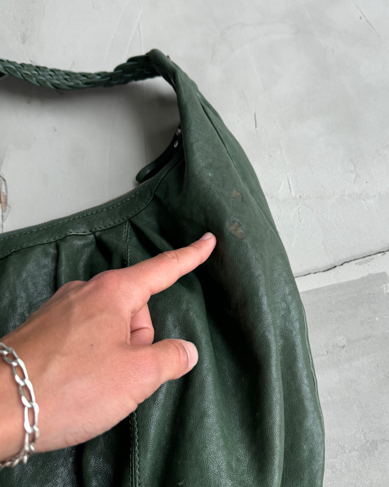 OAKWOOD GREEN LEATHER HOBO SHOULDER BAG