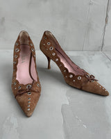 PRADA SUEDE EYELET & BOW HEELS - EU37