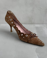 PRADA SUEDE EYELET & BOW HEELS - EU37