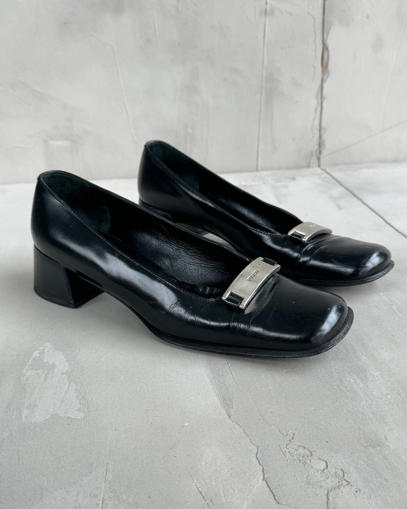 PRADA LEATHER HEELED LOAFER - EU 39.5 / UK 7