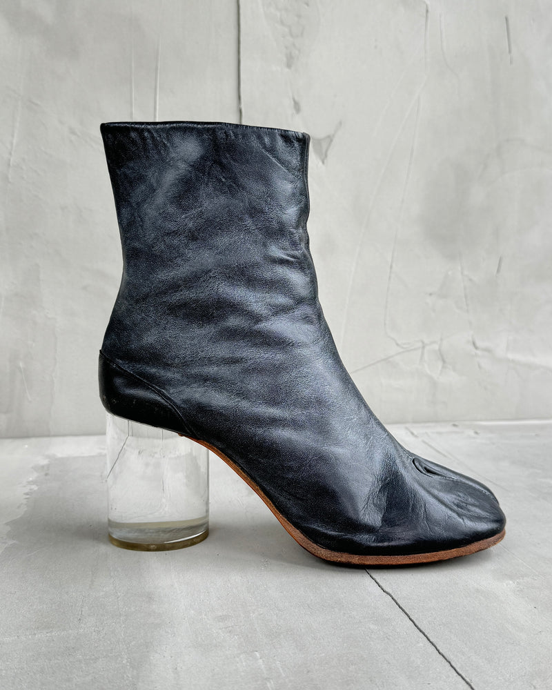 MAISON MARTIN MARGIELA LEATHER & LUCITE HEEL TABI BOOTS - EU 37.5