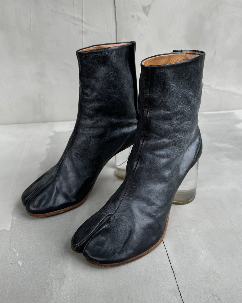 MAISON MARTIN MARGIELA LEATHER & LUCITE HEEL TABI BOOTS - EU 37.5