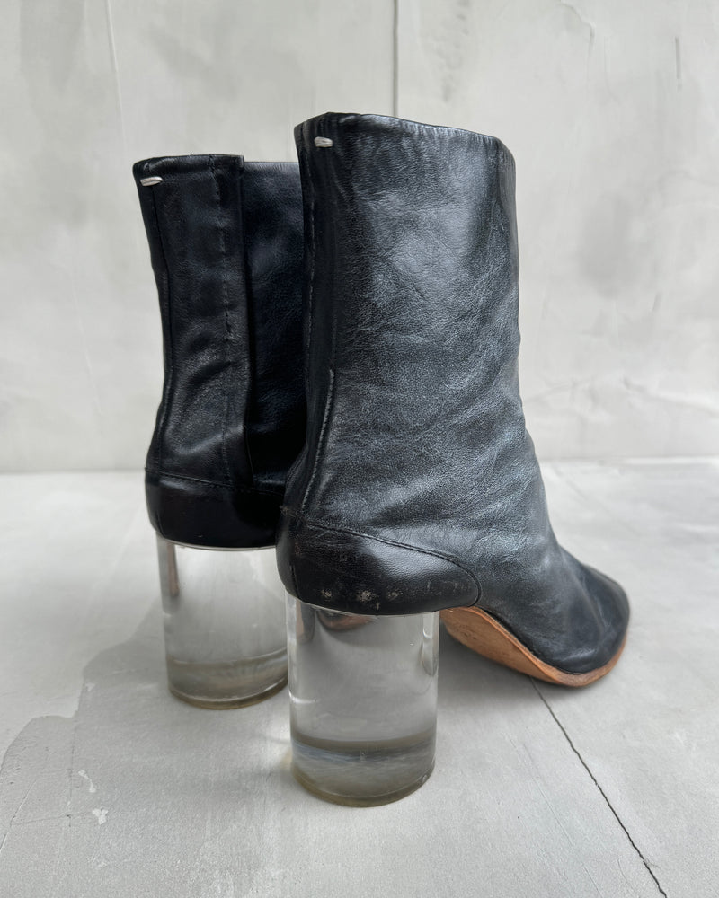 MAISON MARTIN MARGIELA LEATHER & LUCITE HEEL TABI BOOTS - EU 37.5