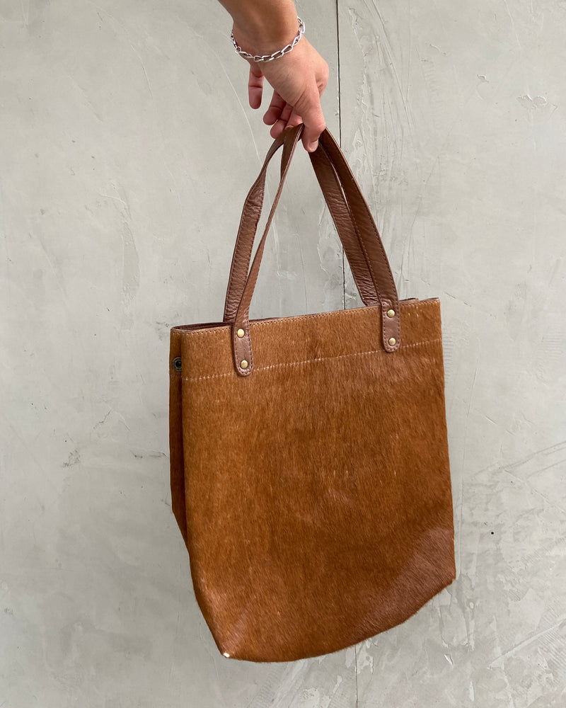 LEATHER PONY HAIR TOTE BAG