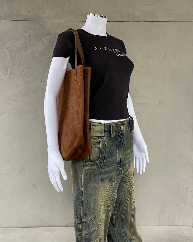 LEATHER PONY HAIR TOTE BAG