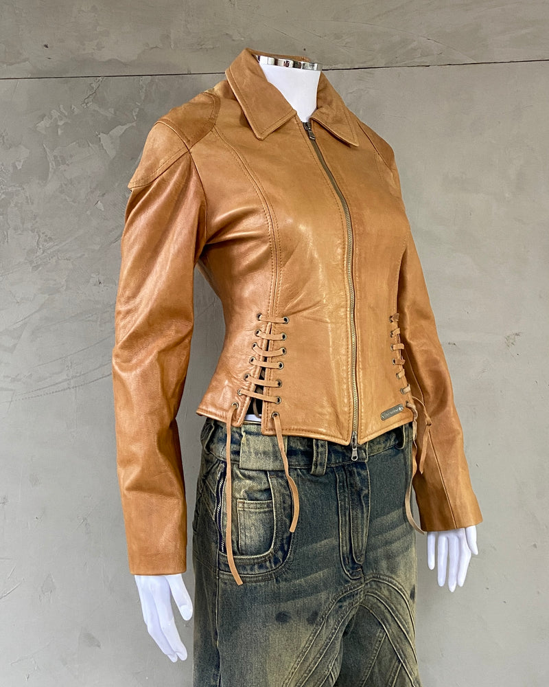 COCONUDA LEATHER LACE UP JACKET - S