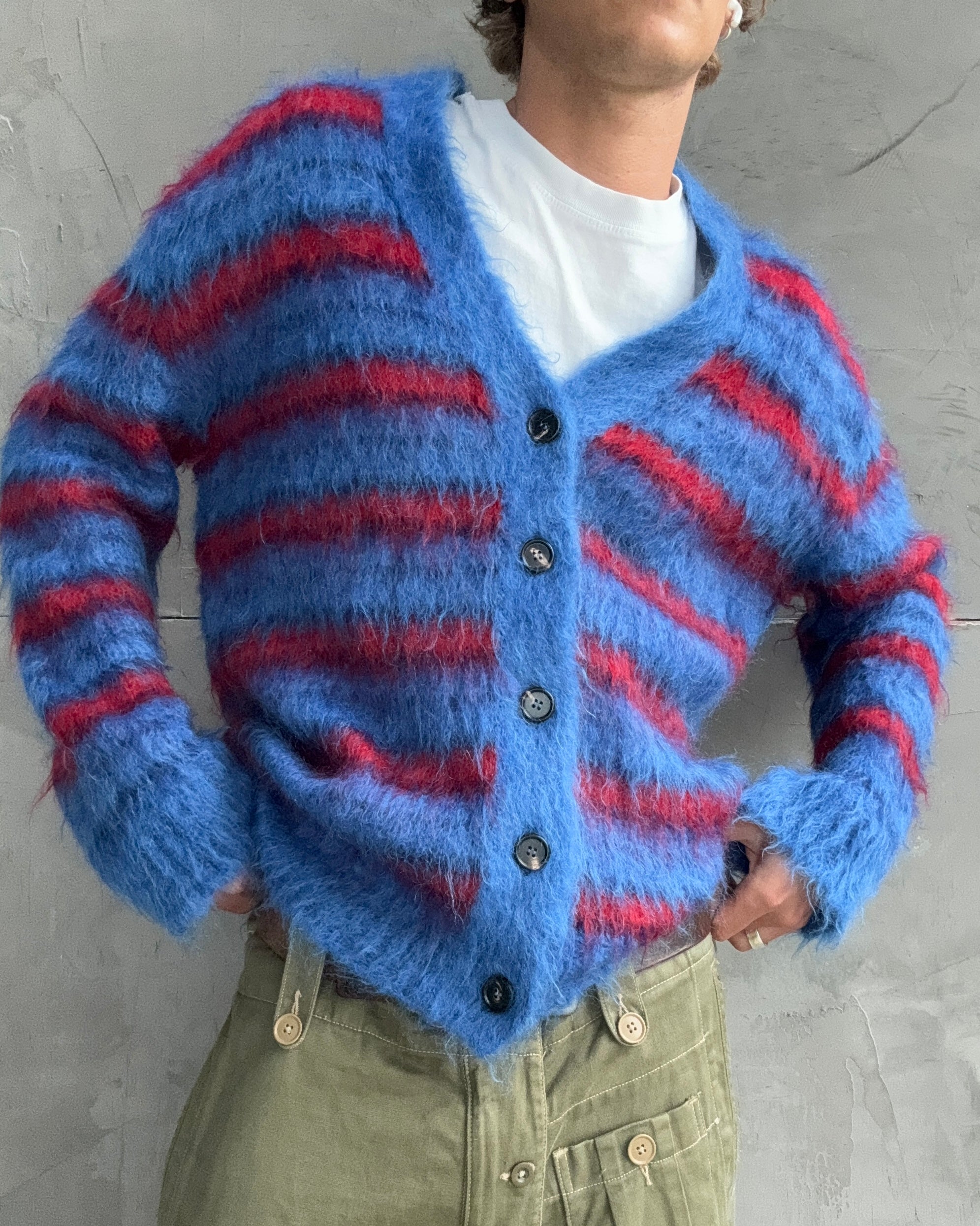 Marni Blue and Red Mohair Cardigan – L/XL