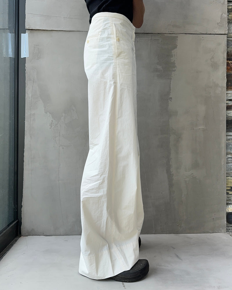 LEMAIRE WHITE LINEN WIDE LEG TROUSERS - S