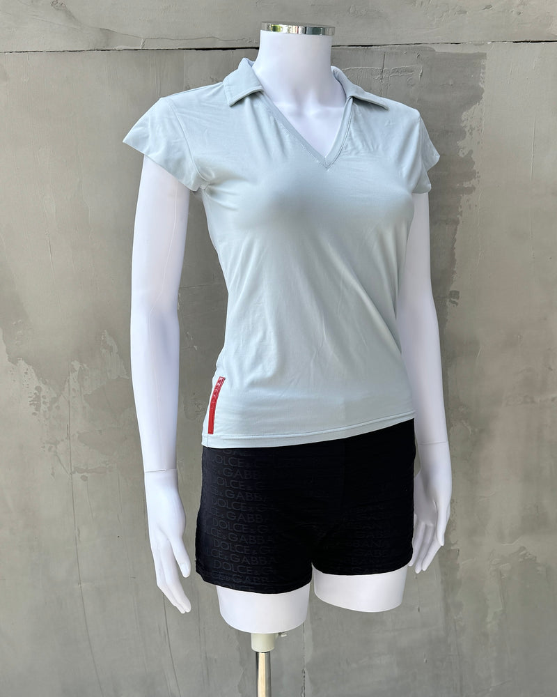 PRADA SPORT BLUE V NECK COLLARED TOP - M