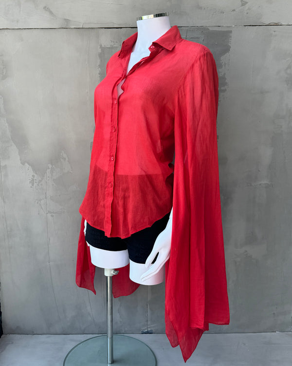 GUCCI BY TOM FORD 2003 SHEER COTTON RED SHIRT - S/M