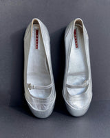 PRADA 2000'S SILVER METALLIC BALLET FLATS - EU 38 / UK 5