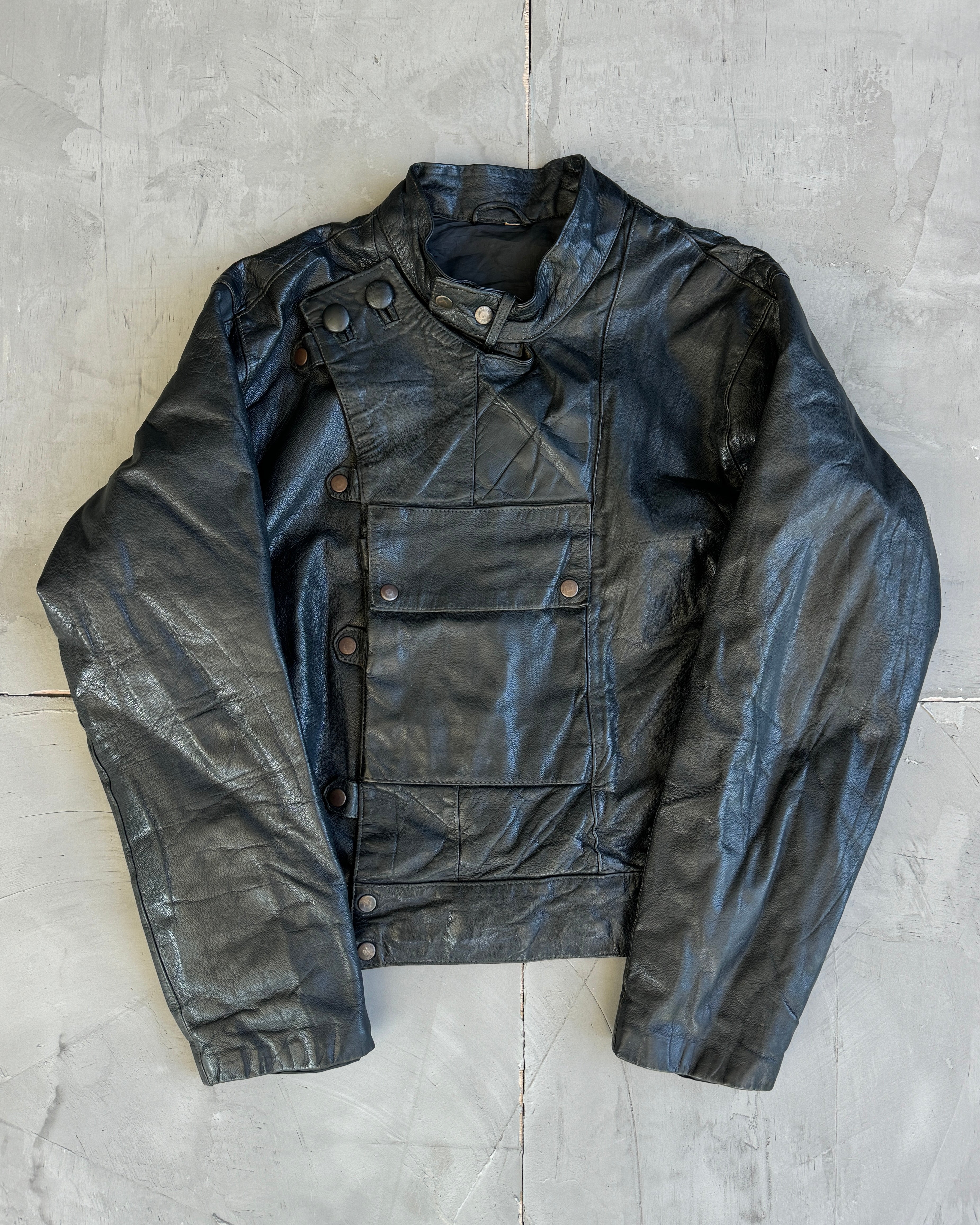 1980's Swedish Motocycle Dispatchers Asymmetric Leather Jacket