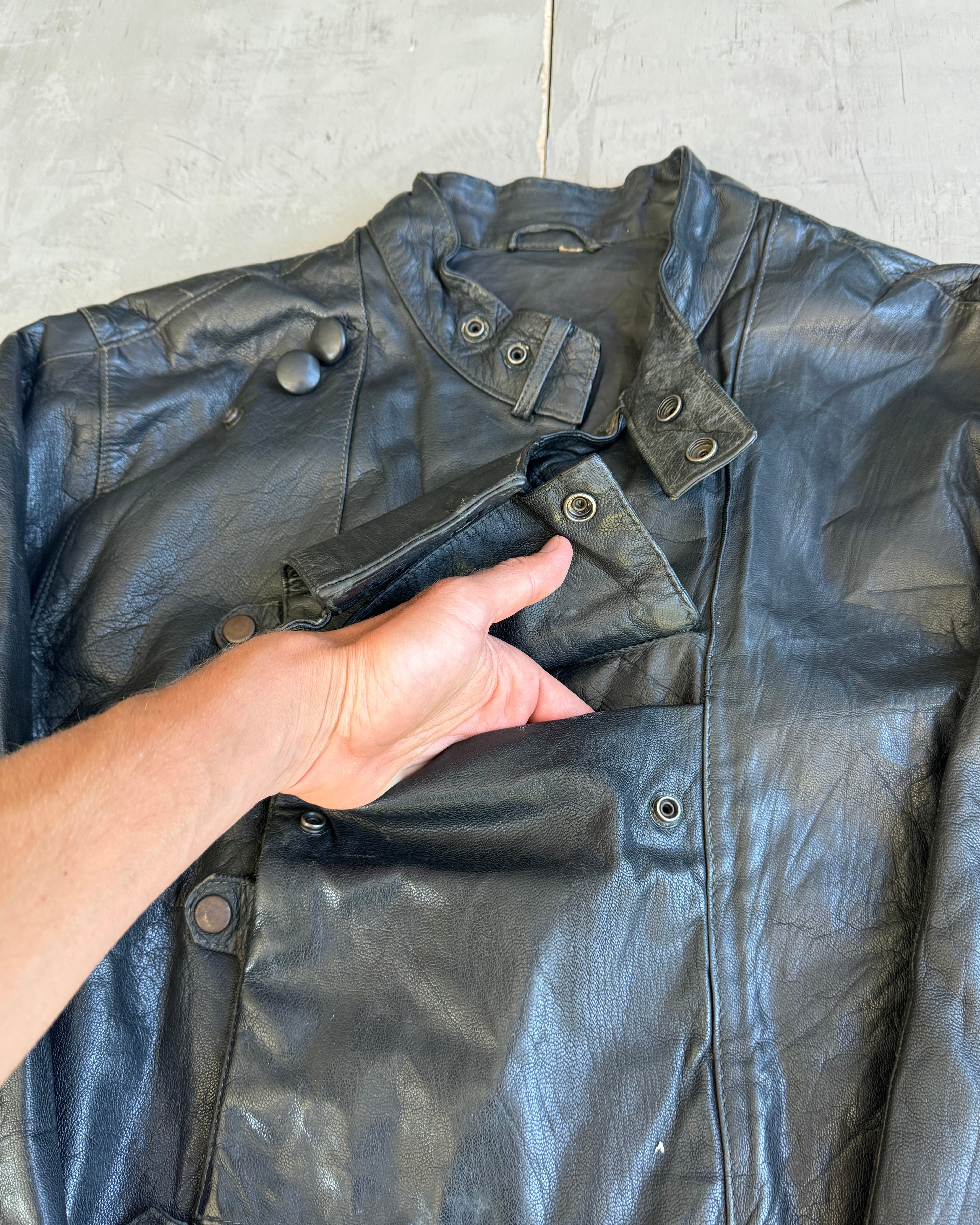 1980's Swedish Motocycle Dispatchers Asymmetric Leather Jacket