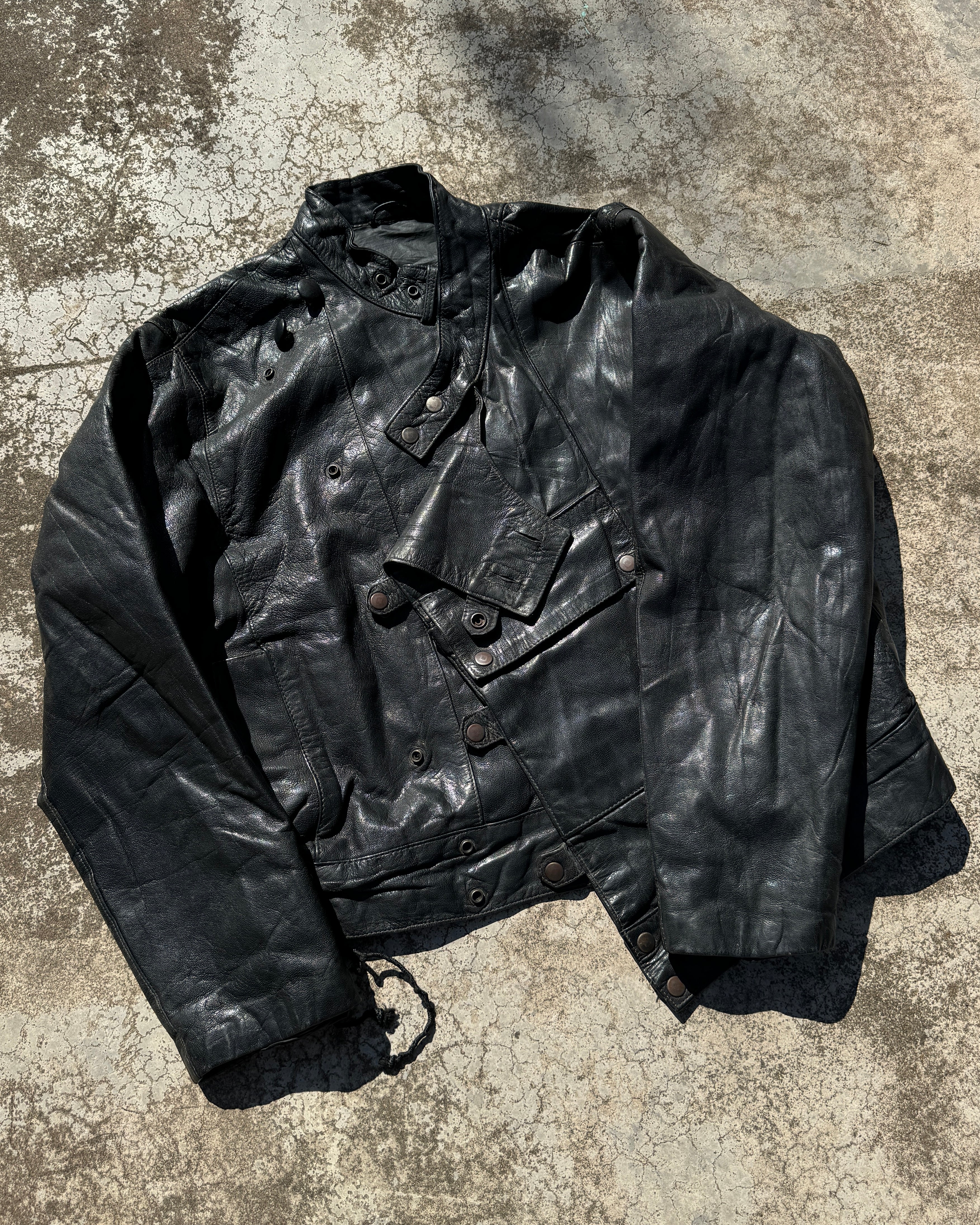 1980's Swedish Motocycle Dispatchers Asymmetric Leather Jacket