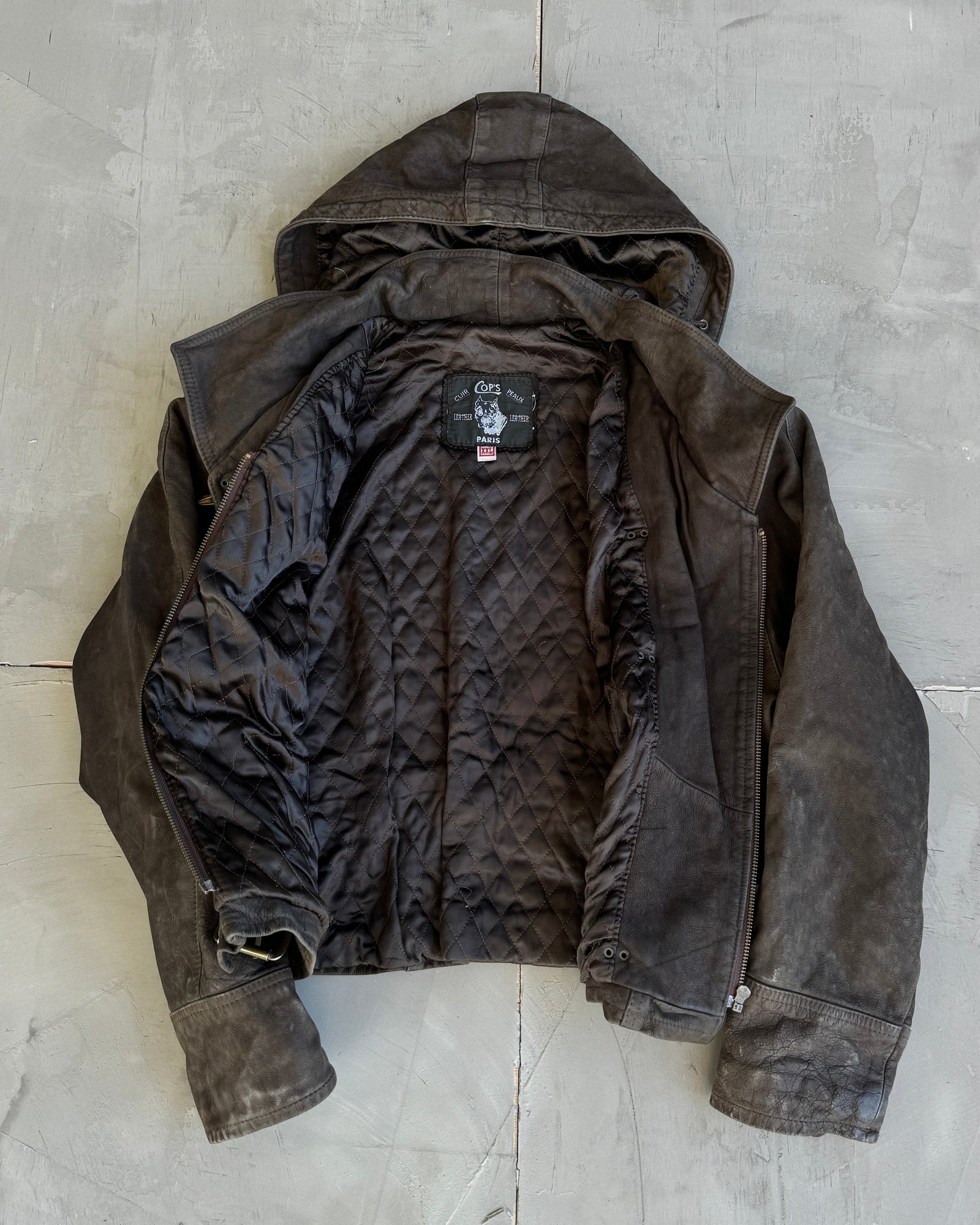 90's Fireman Clasp Hooded Leather Jacket - M – BAD MOUTH*