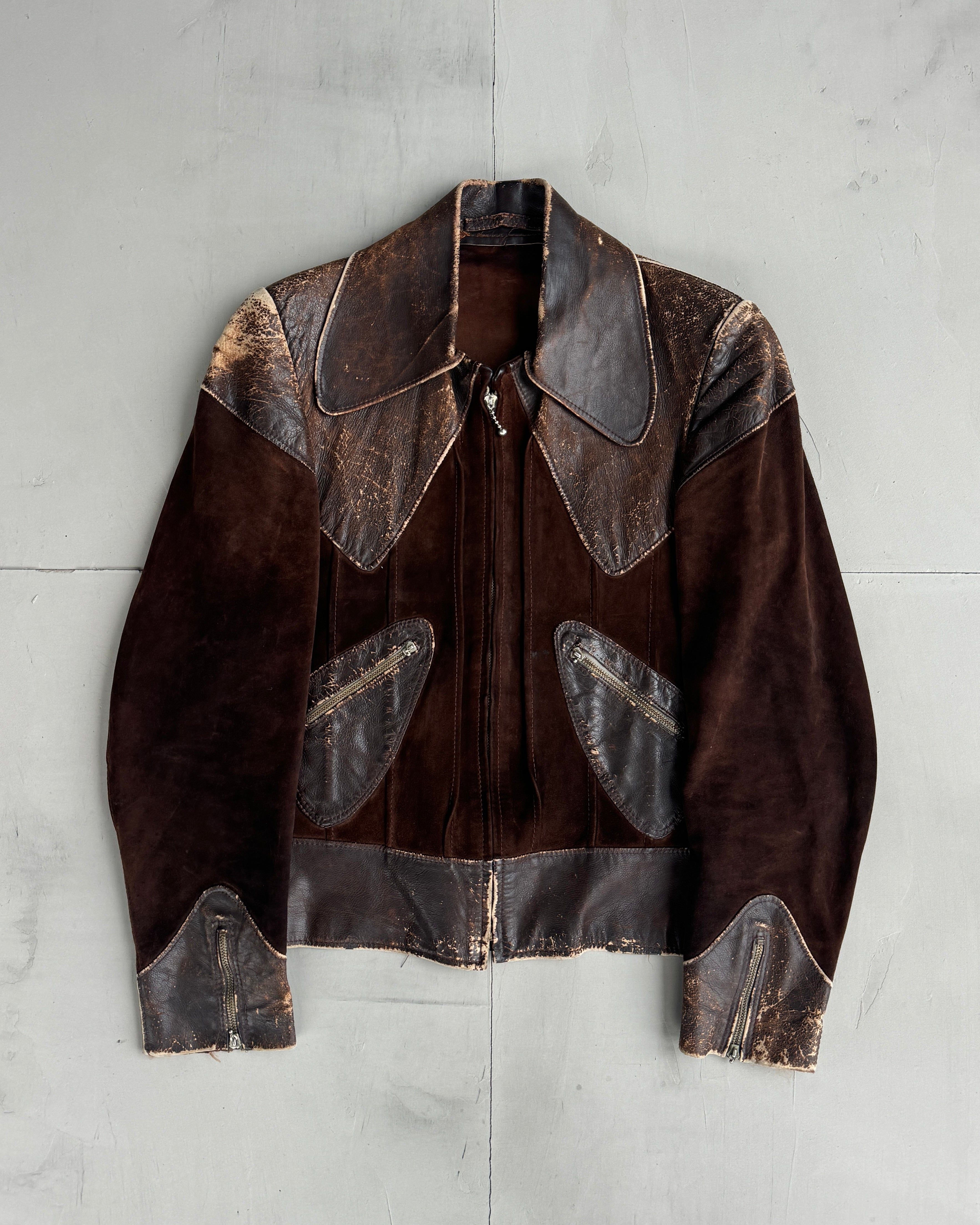 1970'S LEATHER JACKET WITH OVERSIZED COLLAR