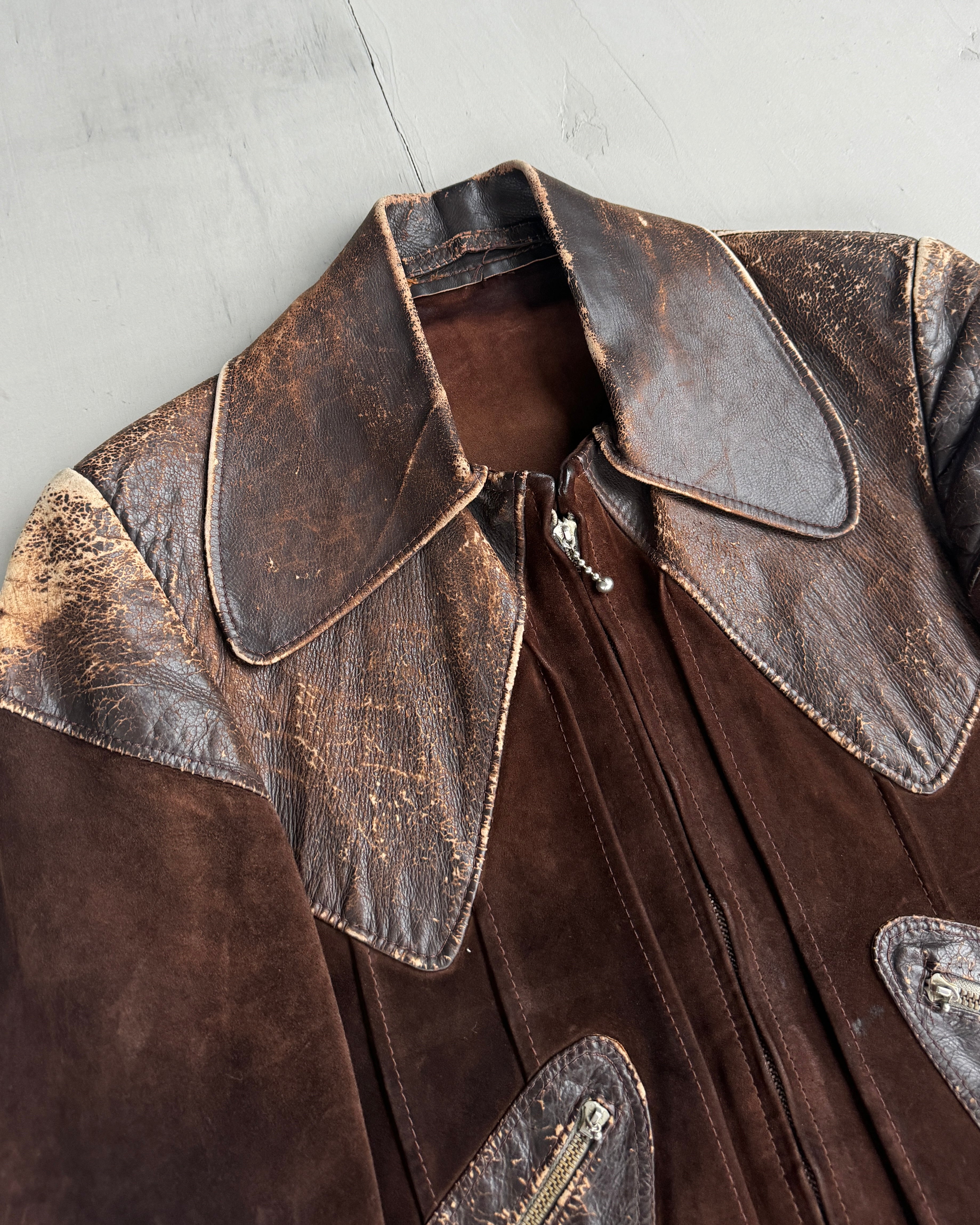 1970'S LEATHER JACKET WITH OVERSIZED COLLAR