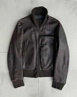 PRADA FW03 BROWN LEATHER JACKET WITH WOOL COLLAR