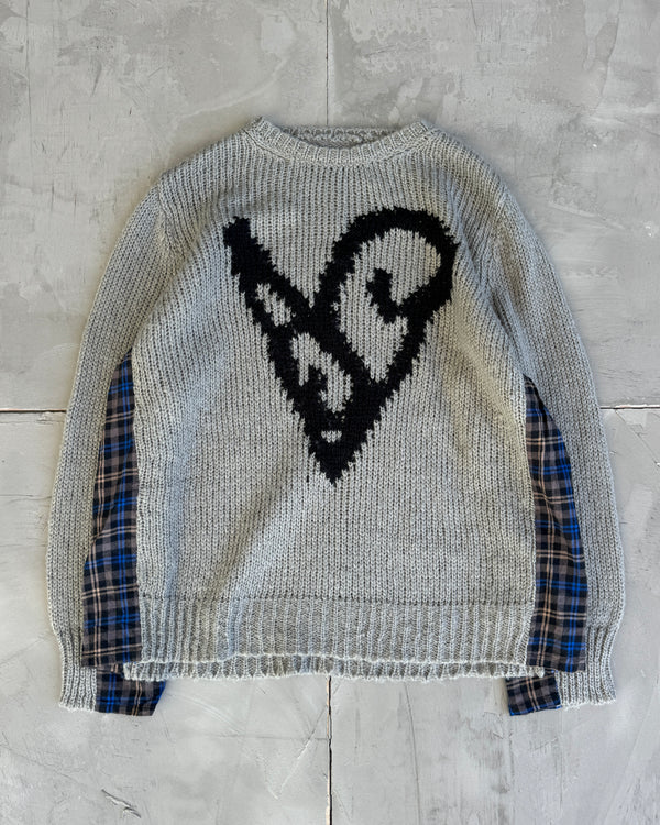 Acne Studios FW24 Wool Check & Heart Knit Sweatshirt
