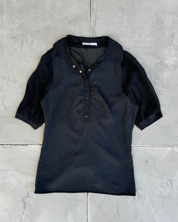 Prada Zip-Up Back Sheer Silk Top - M