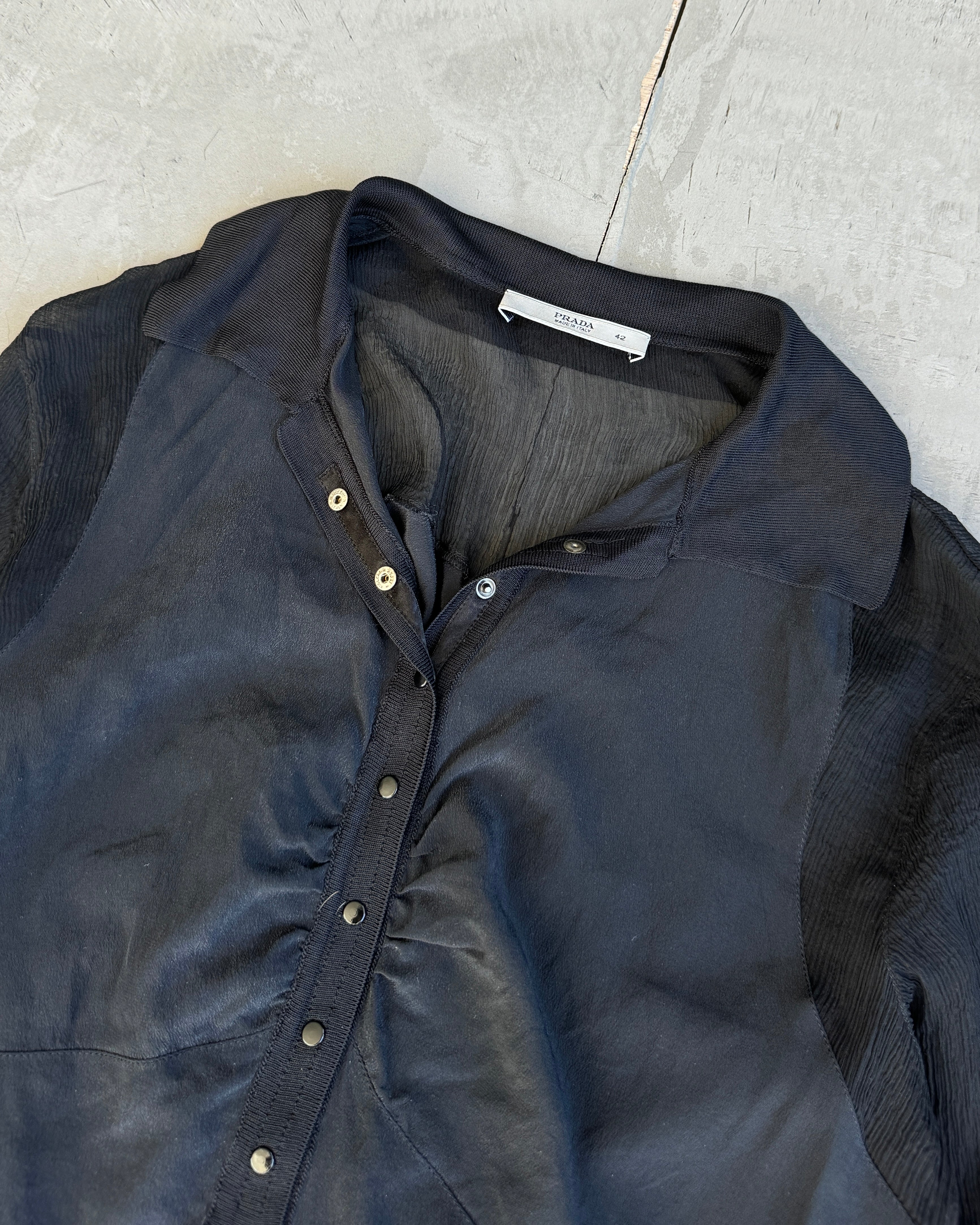 Prada Zip-Up Back Sheer Silk Top - M