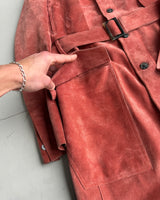 RICK OWENS LARRY FW19 LEATHER SUEDE LEATHER TRENCH COAT - S