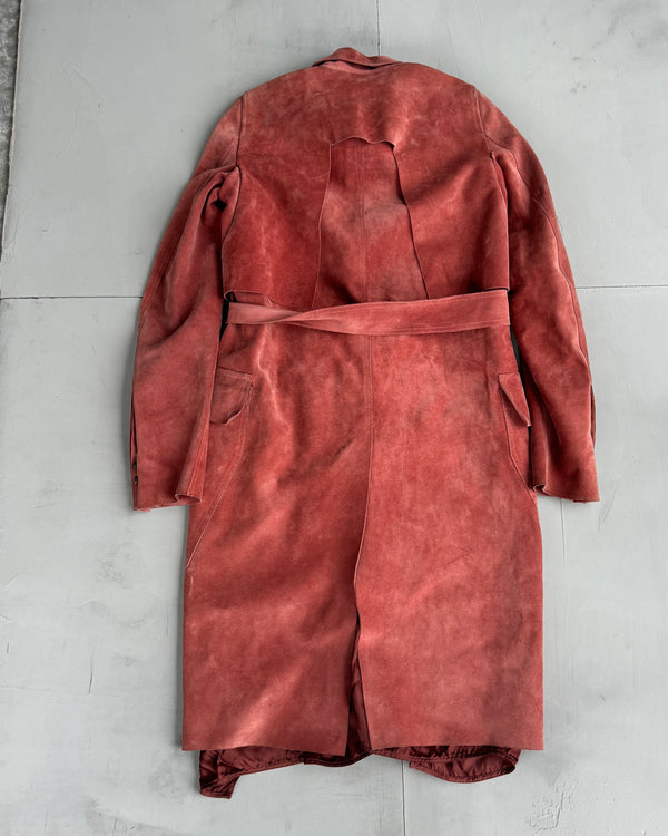 RICK OWENS LARRY FW19 LEATHER SUEDE LEATHER TRENCH COAT - S