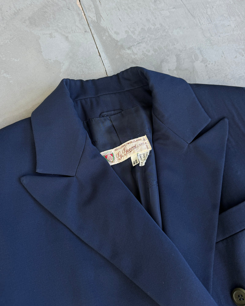 70's Gucci Wool Navy Blazer with Peak Lapels - S