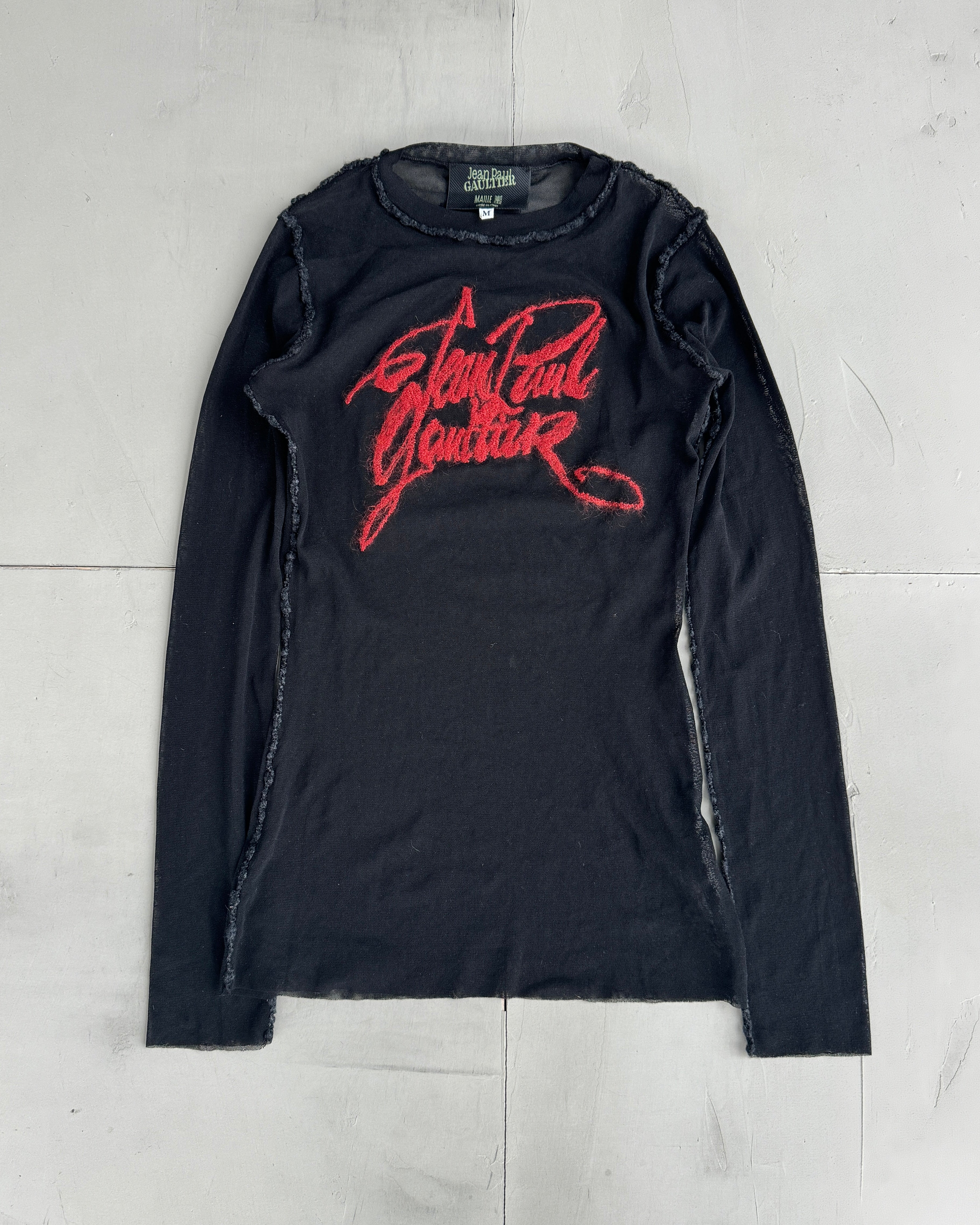 JEAN PAUL GAULTIER 1990'S MOHAIR LOGO MESH TOP - M