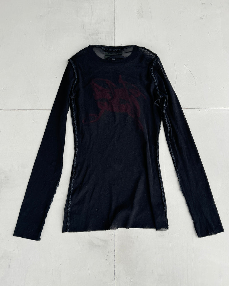 JEAN PAUL GAULTIER 1990'S MOHAIR LOGO MESH TOP - M