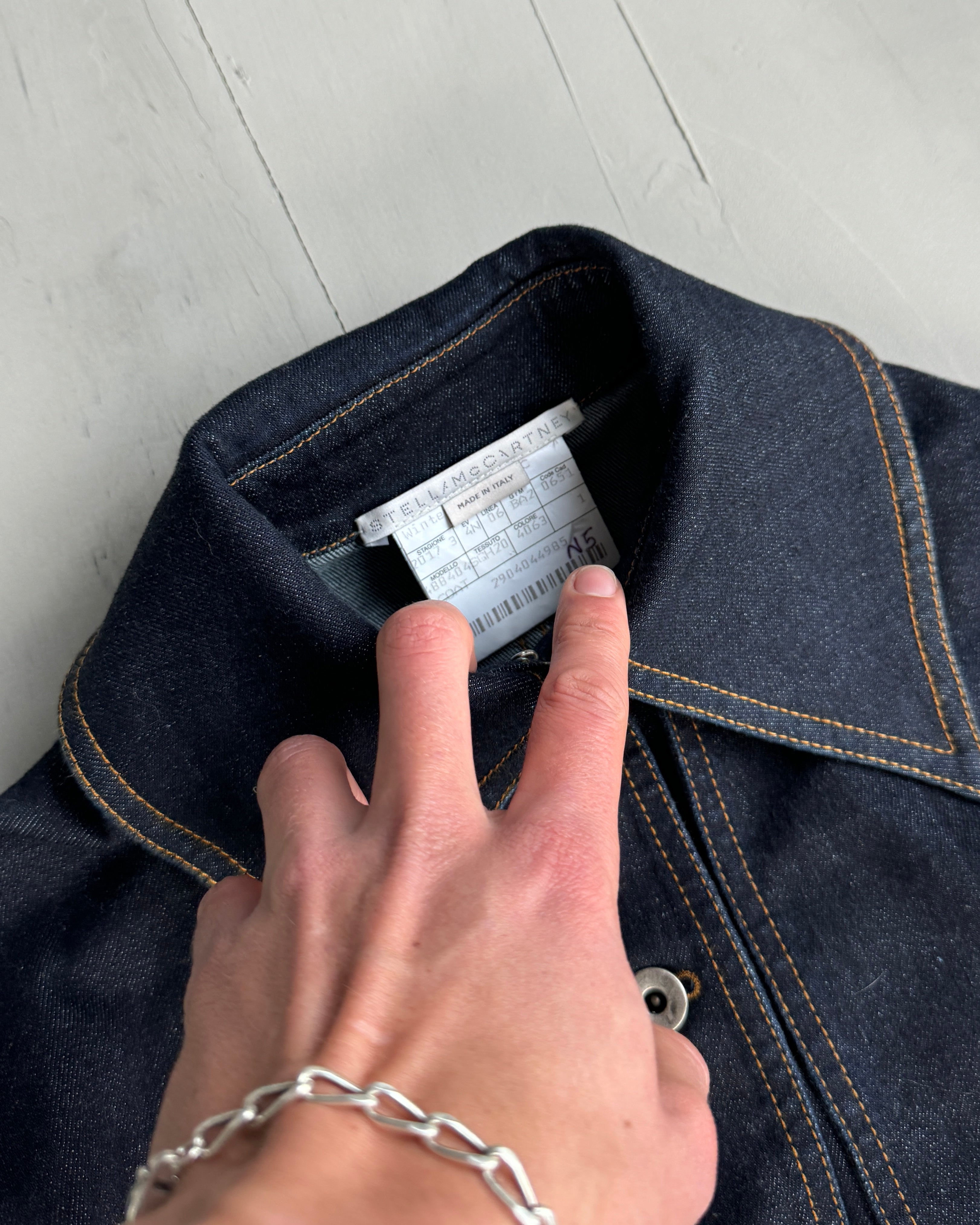 STELLA MCCARTNEY 2017 ASYMMETRIC BELTED DENIM COAT - S/M