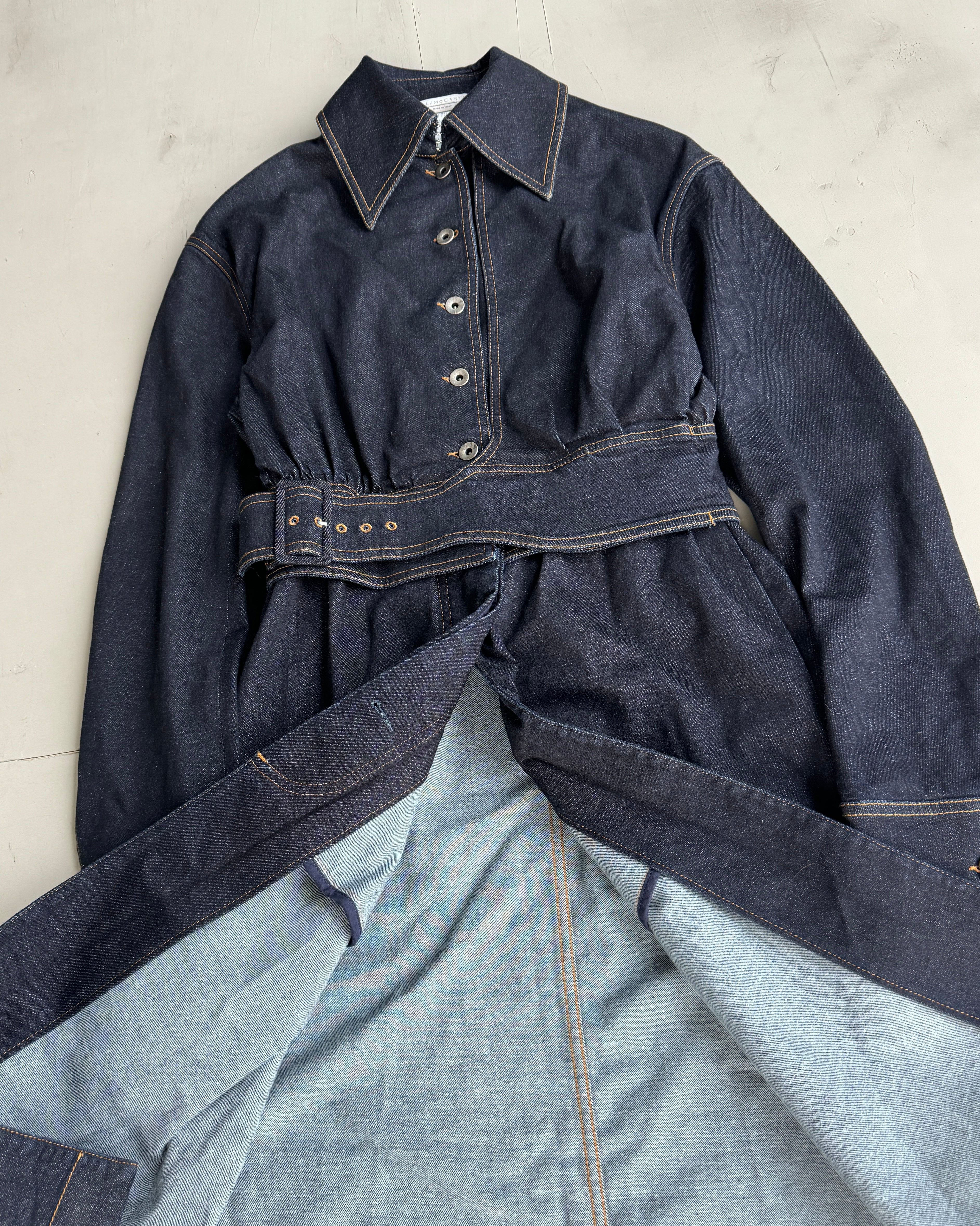 STELLA MCCARTNEY 2017 ASYMMETRIC BELTED DENIM COAT - S/M