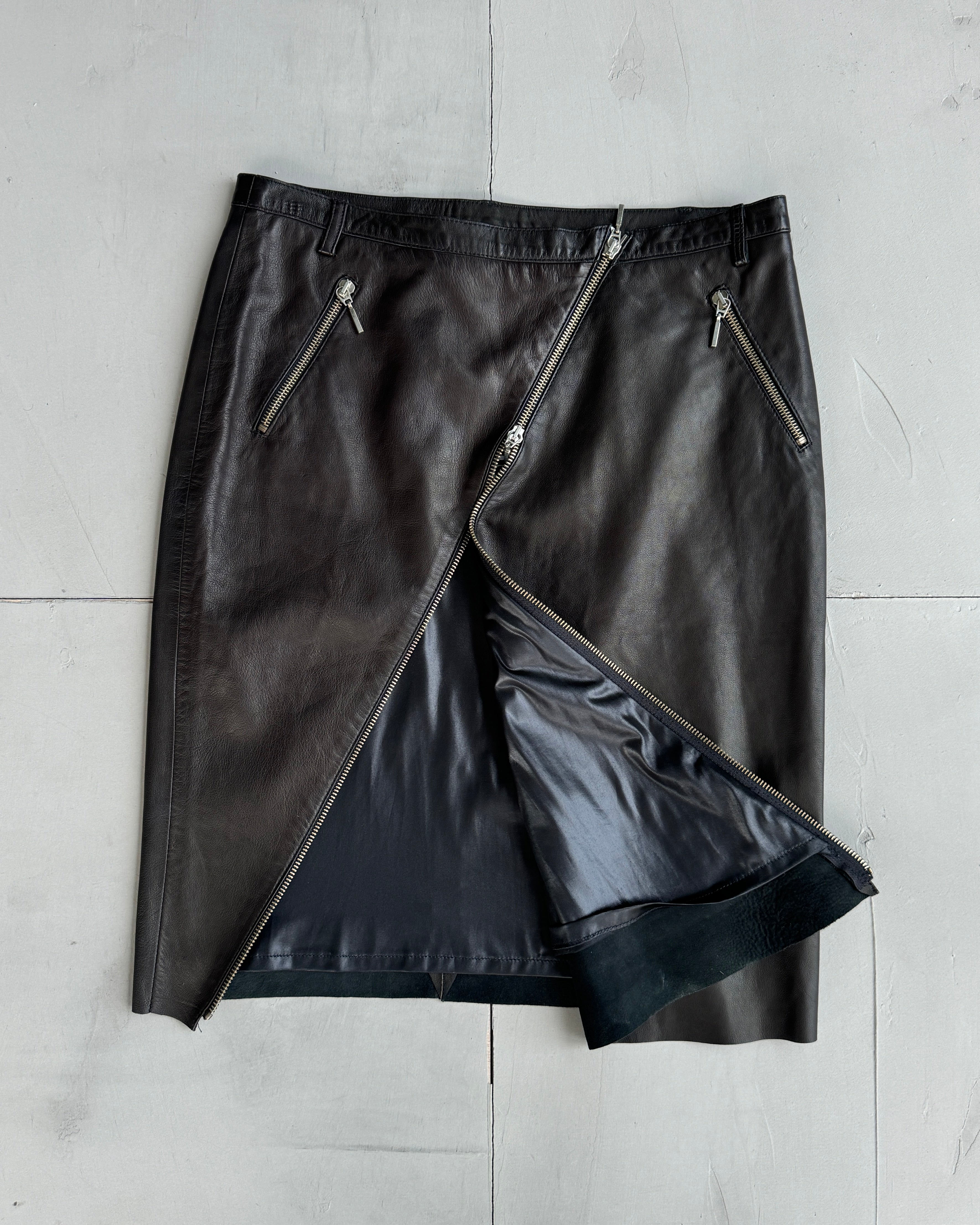 Plein Sud Lamb Leather Asymmetric Zipper Skirt - S