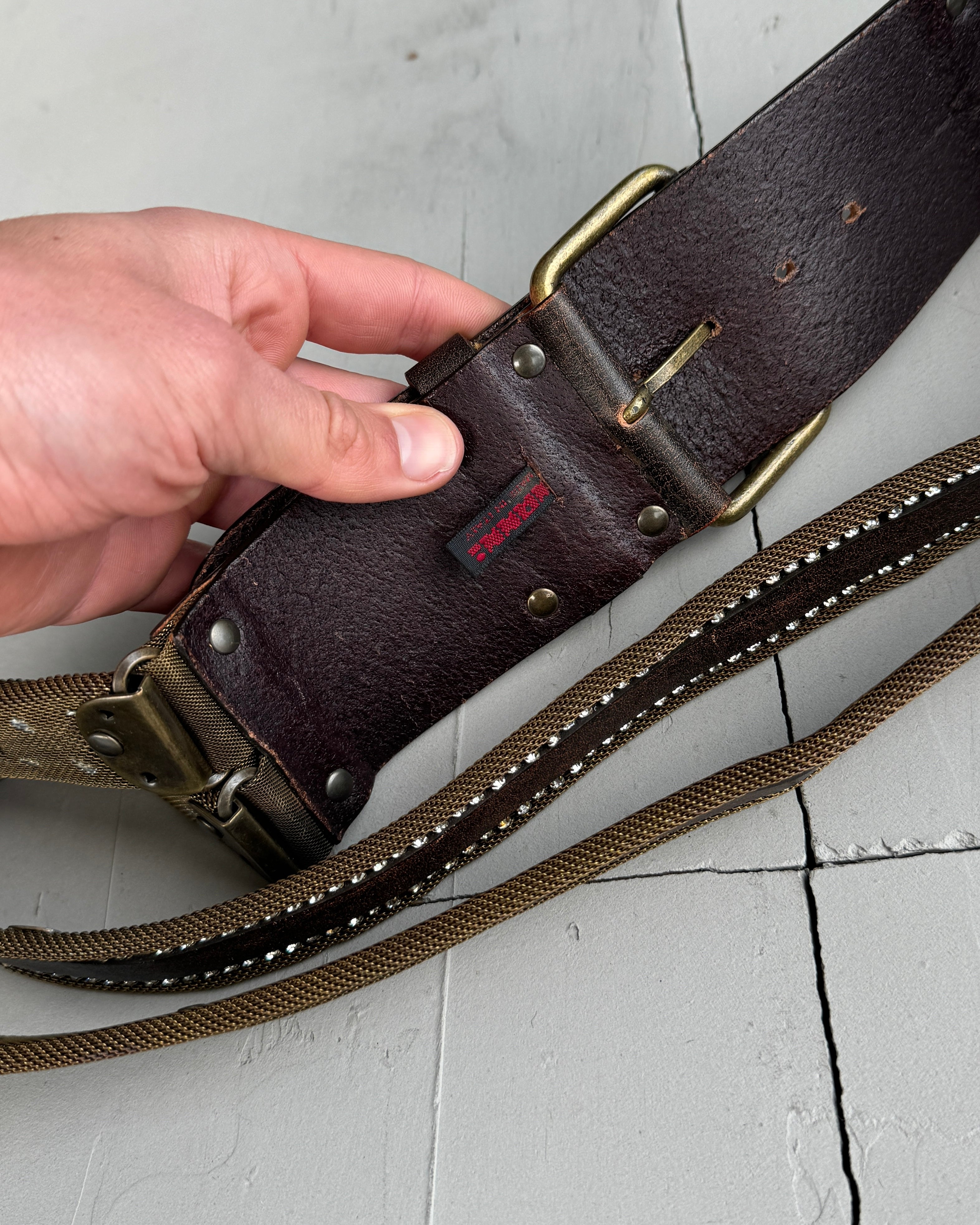 NANNI DOUBLE LAYER STUDDED LEATHER & METAL MESH BELT