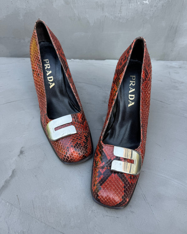 Prada 00's Python Snake Leather Block Heels - EU 37.5