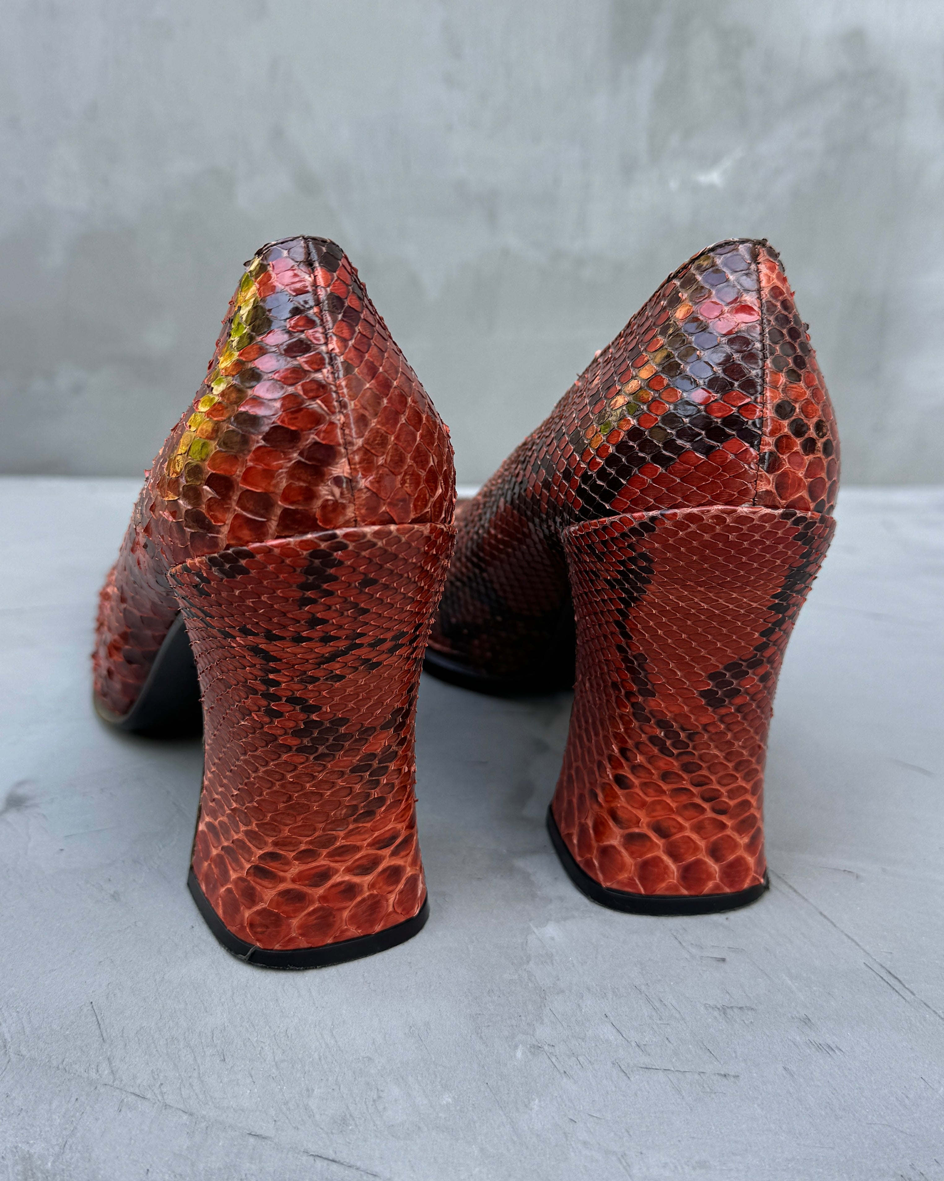 Prada 00's Python Snake Leather Block Heels - EU 37.5