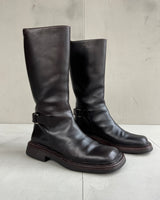 PRADA FW99 SQUARE TOE BROWN LEATHER BOOTS - EU 37 / UK 4.5