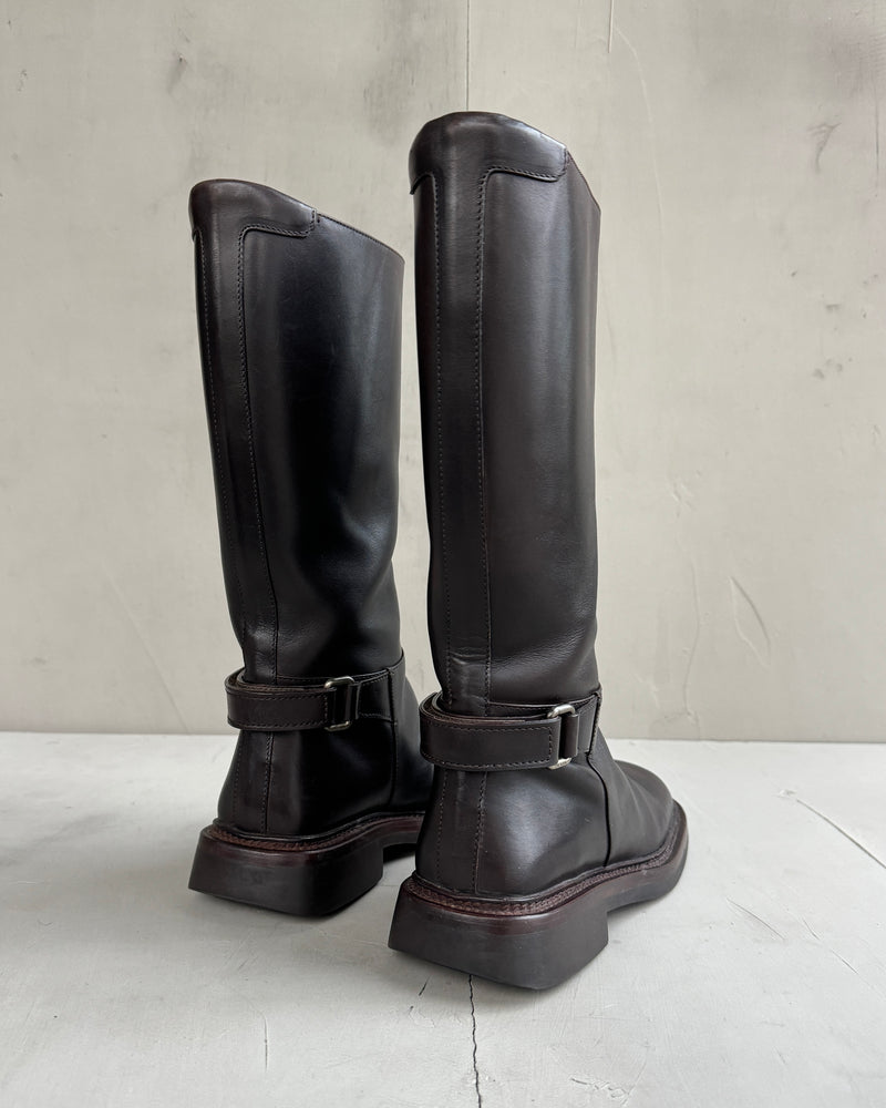 PRADA FW99 SQUARE TOE BROWN LEATHER BOOTS - EU 37 / UK 4.5