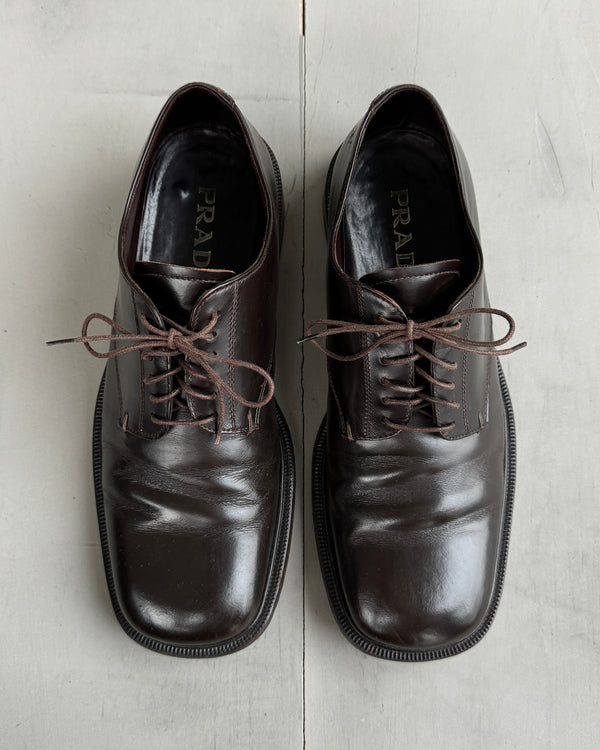 PRADA EARLY-2000'S BROWN LEATHER DERBY SHOES - UK 7.5