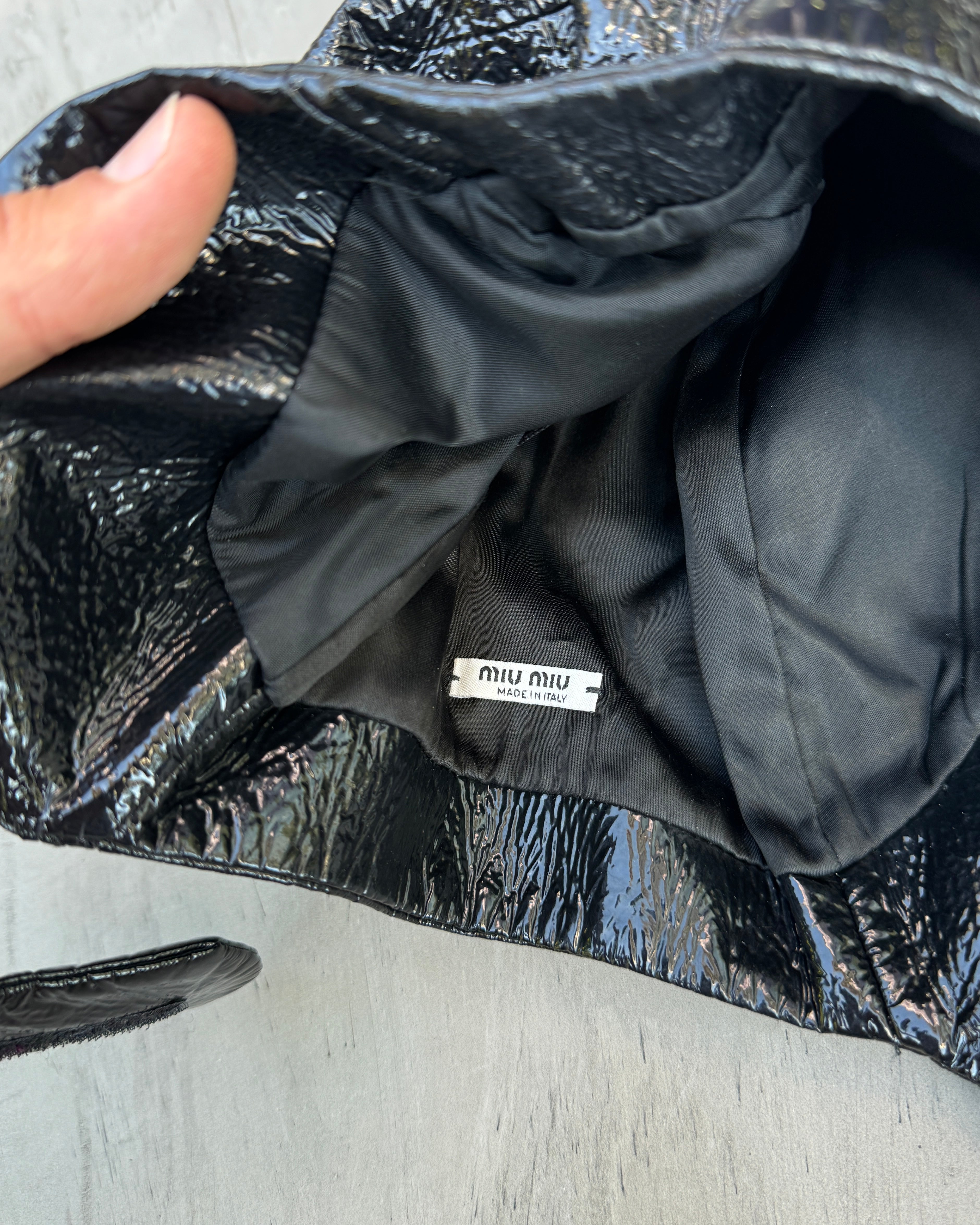 Miu Miu Patent Leather Aviator Cap